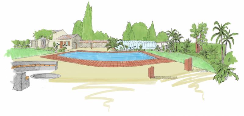 Exemple de jardin en perspective dessiné à la main à Rians