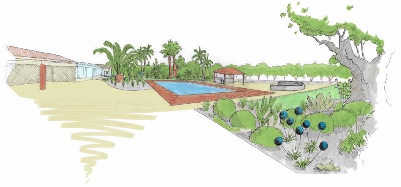 Exemple de jardin en perspective dessiné à la main à Rians