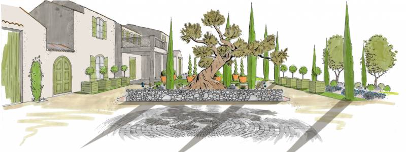 Exemple de jardin en perspective dessiné à la main à Rians